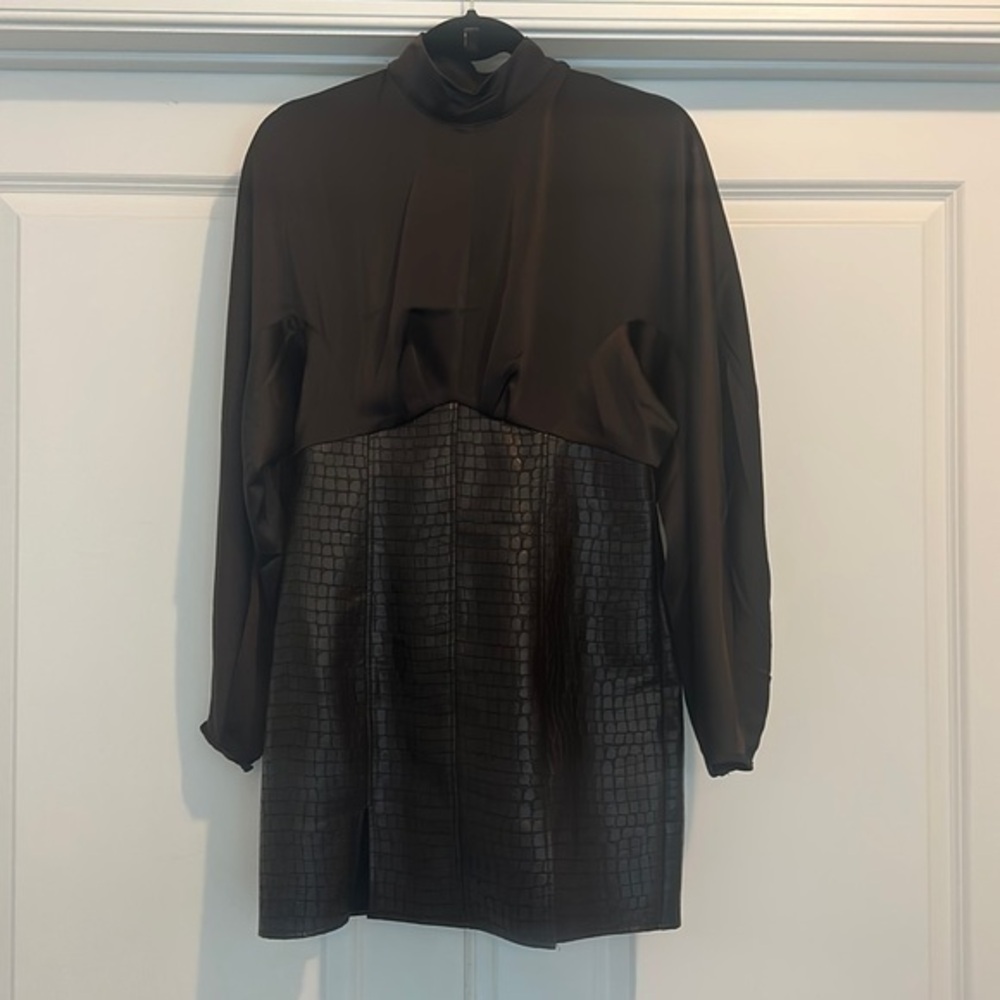 ASOS Brown Vegan Leather High Neck Dress Size 6